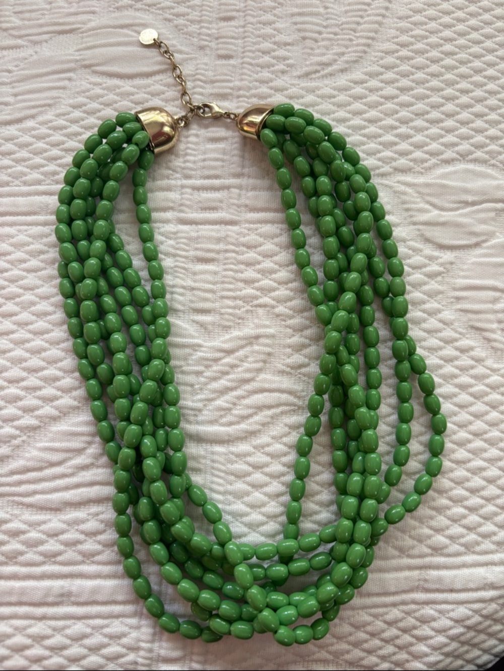Talbots 7 strand green beads marked T(Talbots)